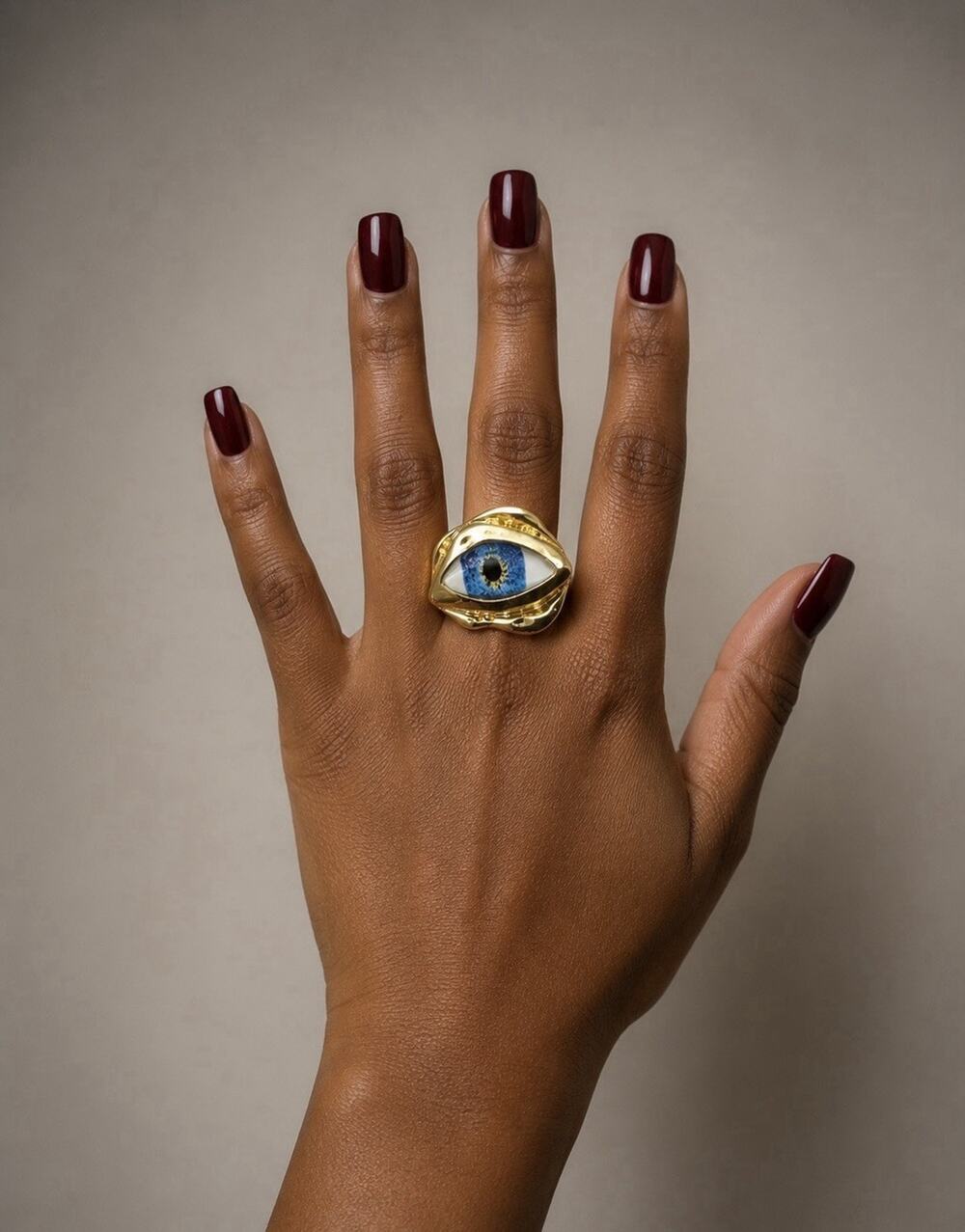 Evil Eye Ring Molten Sz 7 Zara Devil Gothic Gold Turkish Ethnic Boho Retro VTG